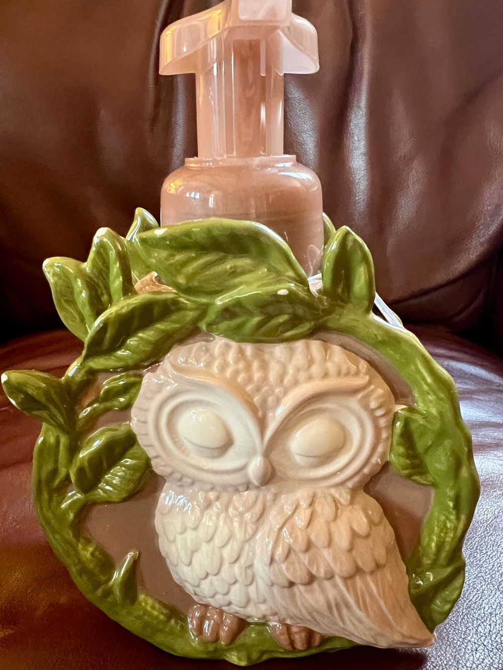 *Rare* Ceramic Owl Foaming Soap Dispenser - White and Green